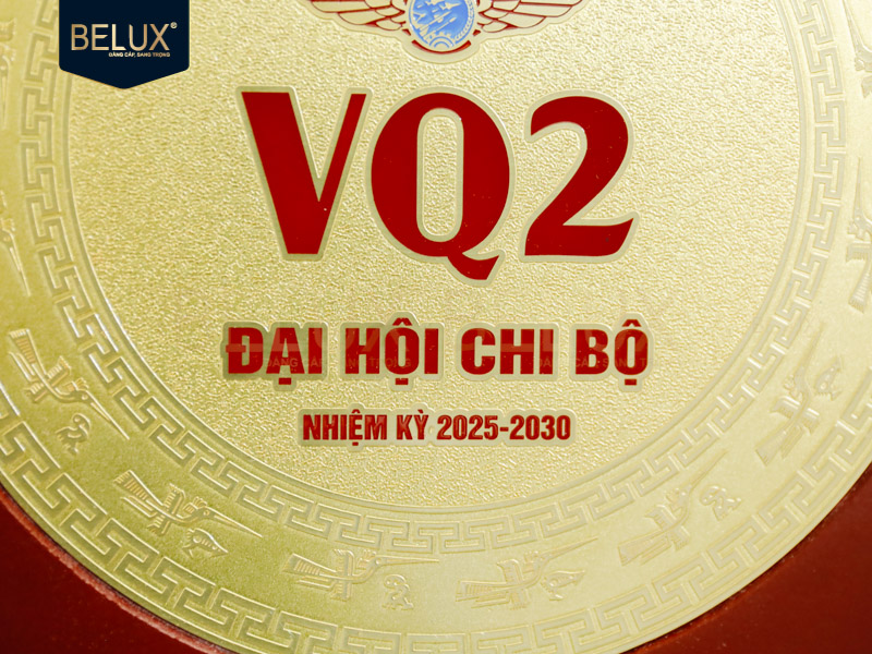 Lô hộp gỗ mặt đĩa Đại Hội Chi Bộ VQ2 D14 bằng đồng thiết kế theo yêu cầu&nbsp;